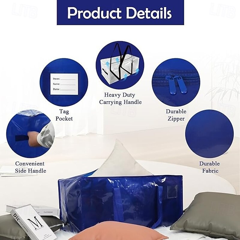 Heavy-Duty Moving Bags with Reinforced Handles Large Foldable Storage Bags Thick Woven Material Extra Capacity for Clothes Blankets Travel Outdoor Car Use3