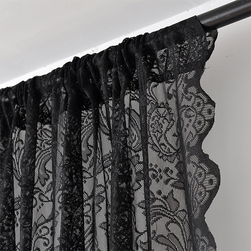 Curtain Drapes French Vintage Lace Sheer Curtains - Decorative Privacy Drapes for Living Room & Bedroom, Room Divider4