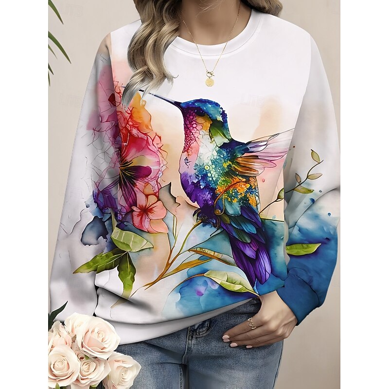 Women's Pullover Sweatshirt Hoodies Floral Graphic Animal Fashion Casual Long Sleeve Crew Neck Regular Tops Street Dailywear Print White Spring Fall Winter