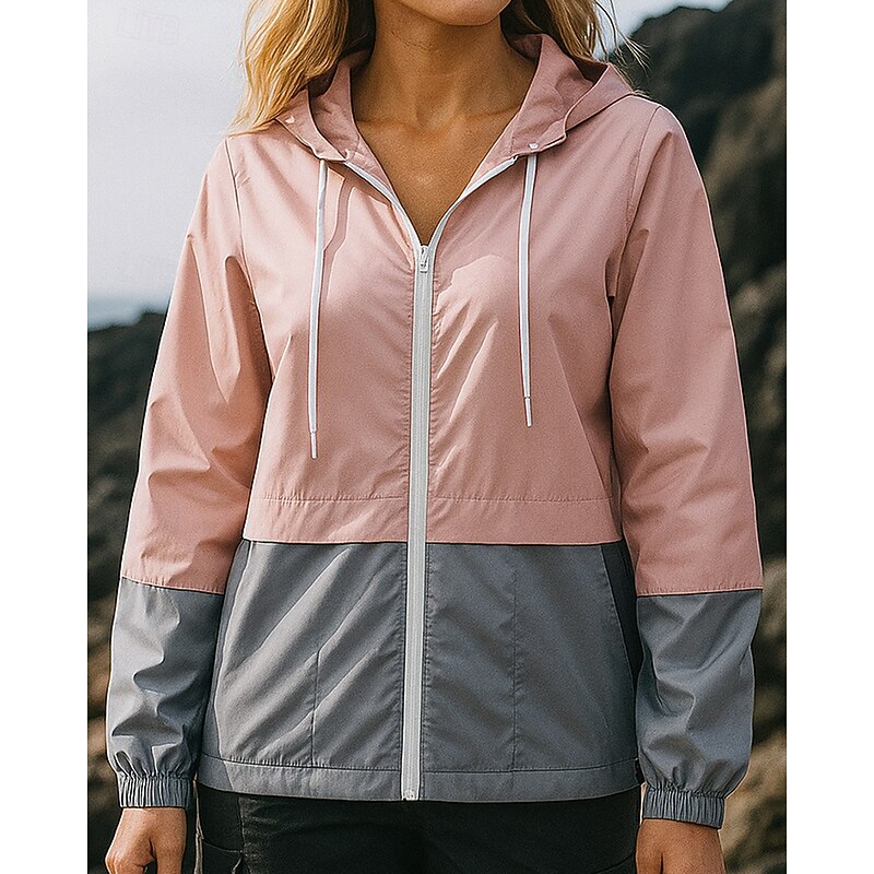 Women's Hiking Jacket rain coat Outdoor Waterproof Windproof Hiking Outfits Hiking Clothes Spring Autumn / Fall Top Camping / Hiking / Caving Running Patchwork Pink Blue Dark Blue4