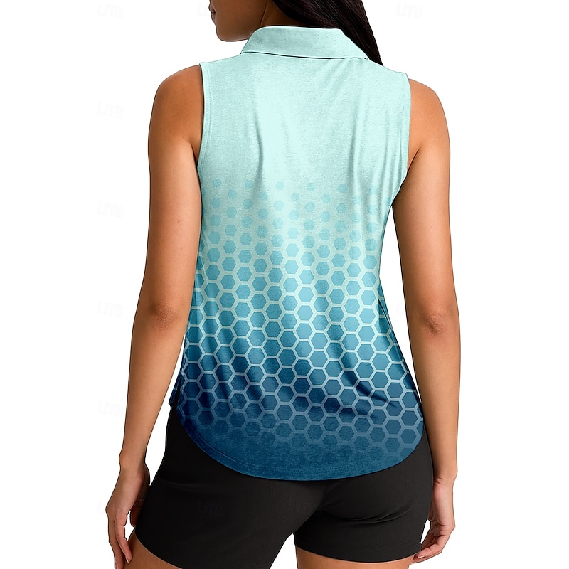 Women's Geometric Gradient Sport Shirt Golf Polo Shirt Tennis Shirt Sleeveless Zipper Floral UPF50+ UV Resistant High Elasticity Moisture Wicking Breathable Tennis Golf Pickleball Turndown Zip Collar2