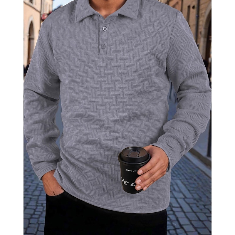 Men's Golf Shirt Golf Polos Shirts Work Casual Lapel Long Sleeve Basic Modern Plain Buttons Jacquard Spring Fall Regular Fit Black White Sky Blue Khaki Army Green Gray Golf Shirt3