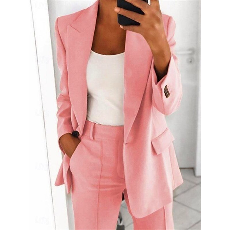 Women's Blazer Comfortable Breathable Pocket Fashion Daily OL Style Plain Office Work Casual Single Breasted Regular Lapel Regular Fit Long Sleeve Outerwear Pink Blue Orange Summer Spring4