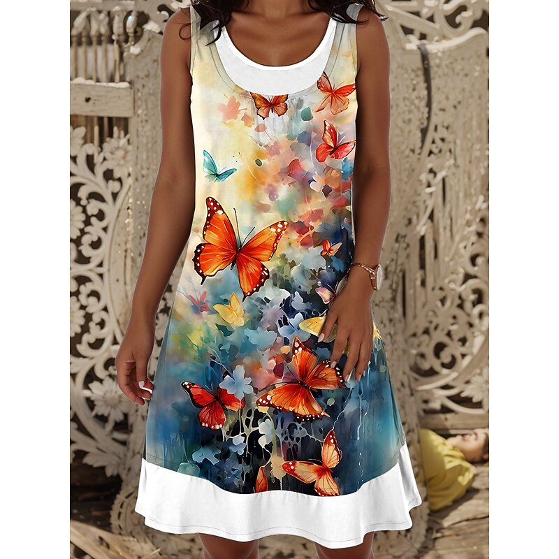 Women's Mini Dress T Shirt Dress Tee Dress Sundress A Line Dress Vacation Casual Daily Regular Fit Graphic Animal Sleeveless Crew Neck Pink Purple Orange Summer Spring Fall