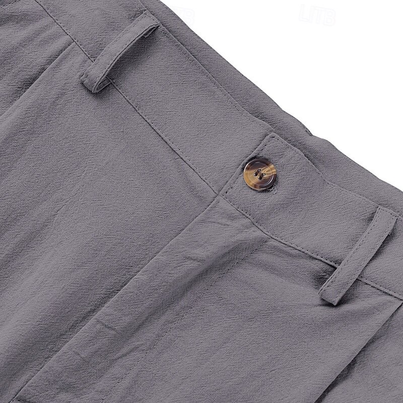 Men's Linen Pants Trousers Summer Pants Pleats Straight Leg Plain Comfort Breathable Full Length Business Daily Vacation Fashion Black White Inelastic3
