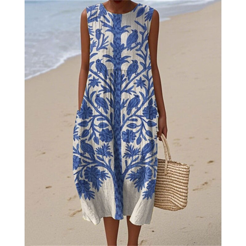 Women's Midi Dress Casual Dress Summer Dress Fashion Modern Daily Beach Weekend Regular Fit Flower Sleeveless Crew Neck Pink Blue Purple Fall2