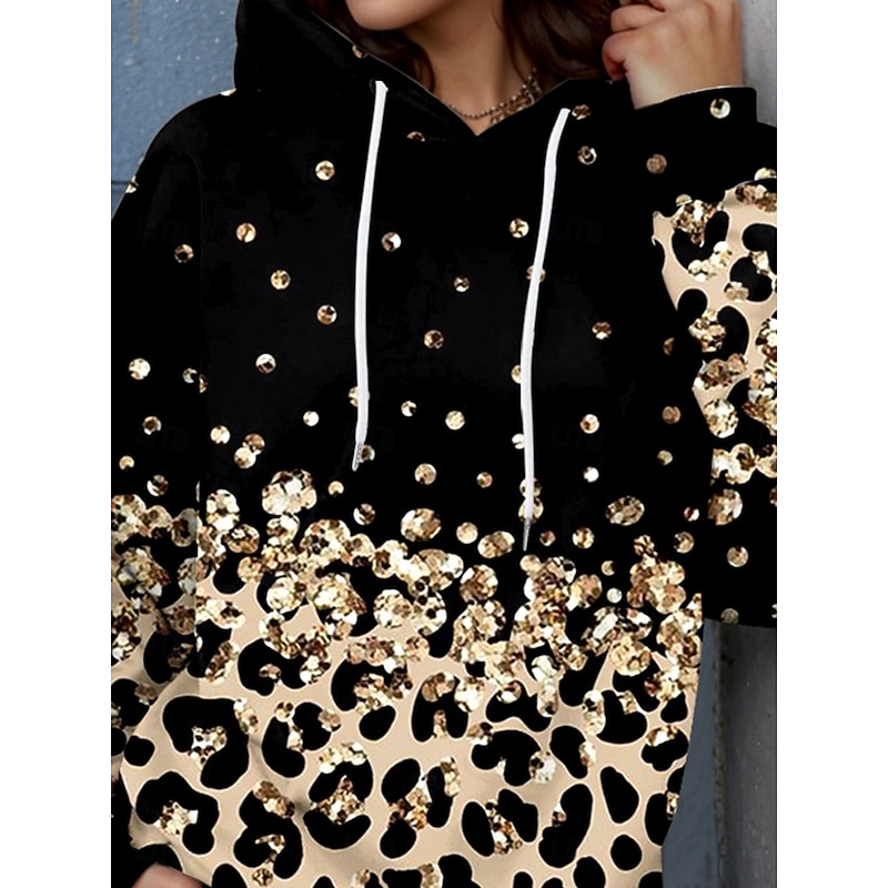 Women's Hoodie Pullover Sweatshirt Oversized Long Sleeve Casual Graphic Leopard Warm Active Hooded Regular Tops Street Dailywear Print Brown Spring Fall Winter2