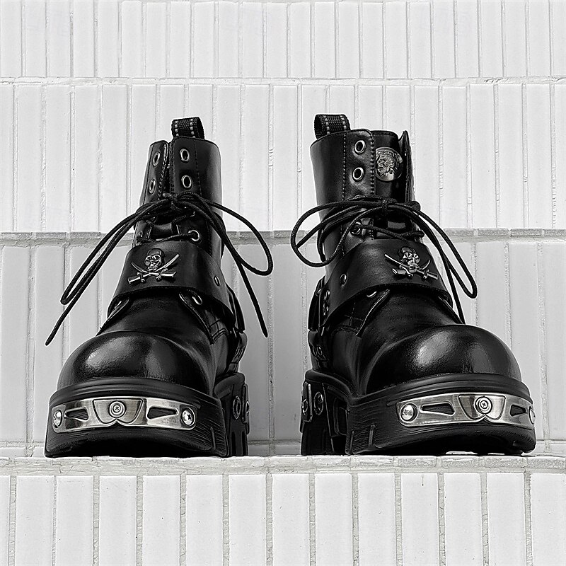 Men's Black Gothic Rivet Lace-Up Boots – Punk Rock Platform Ankle Boots for Halloween, Concerts & Streetwear4