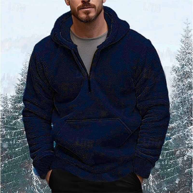 Men's Hoodie Quarter Zip Hoodie Fleece Hoodie Sherpa Fleece Hoodie Black White Navy Blue Blue Gray Hooded Plain Pocket Sports & Outdoor Casual Daily Polyester Streetwear Cool Sportswear Winter4
