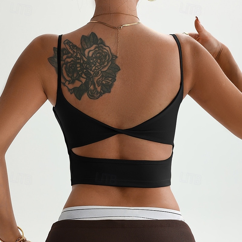 Women's Yoga Bra Sports Tank Top Pilates Bra Underwear Medium Support Breathable Backless Solid / Plain Color Sport Activewear Black White Gym Pilates Running3