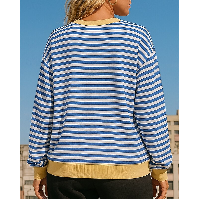 Women's Pullover Sweatshirt Casual Tops Long Sleeve Top Athleisure Fall Stripes Soft Breathable Outdoor Running Yoga Sportswear Activewear Pink Red Blue2