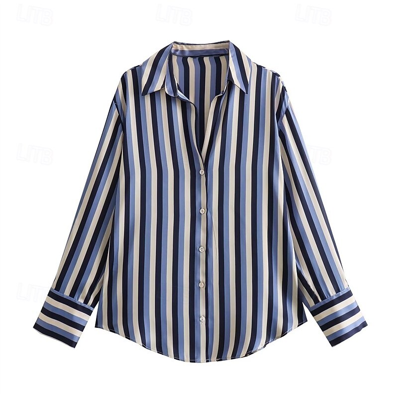 Women's Shirt Striped Daily Stylish Basic Long Sleeve Shirt Collar Regular Tops Work Daily Holiday Buttons Pink Blue Green Spring Fall2