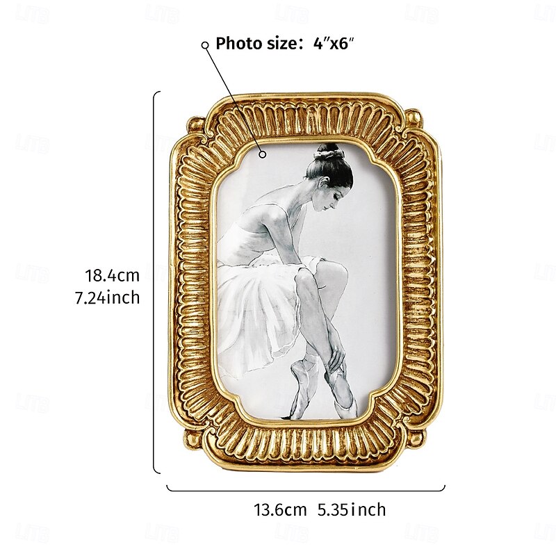 European Vintage Gold Photo Frame with 3D Floral Pattern, Resin Decorative Tabletop Frame for Home Decor, Horizontal and Vertical Display, Ideal for Family Photos and Photography Props2