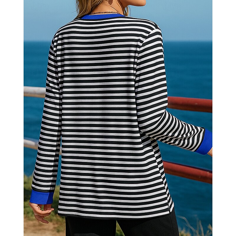 Women's Pullover Sweatshirt Casual Tops Pocket Long Sleeve Top Athleisure Fall Stripes Fashion Outdoor Jogging Running Sportswear Activewear Pink Red Royal Blue2