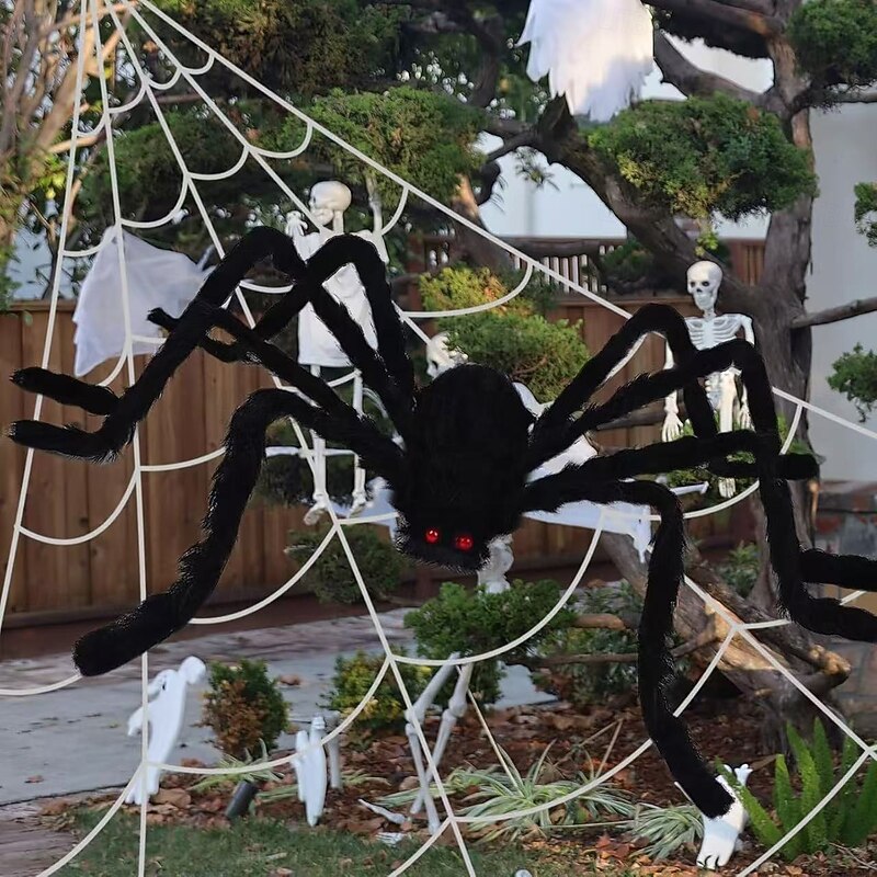 16.5Ft Large Spider Web + 5Ft Hairy Spider & Stretch Cobwebs Halloween Decorations Scary Fake Spider with Triangular Huge Spider Web Large Props for Outdoor Indoor Haunted House Porch Yard3