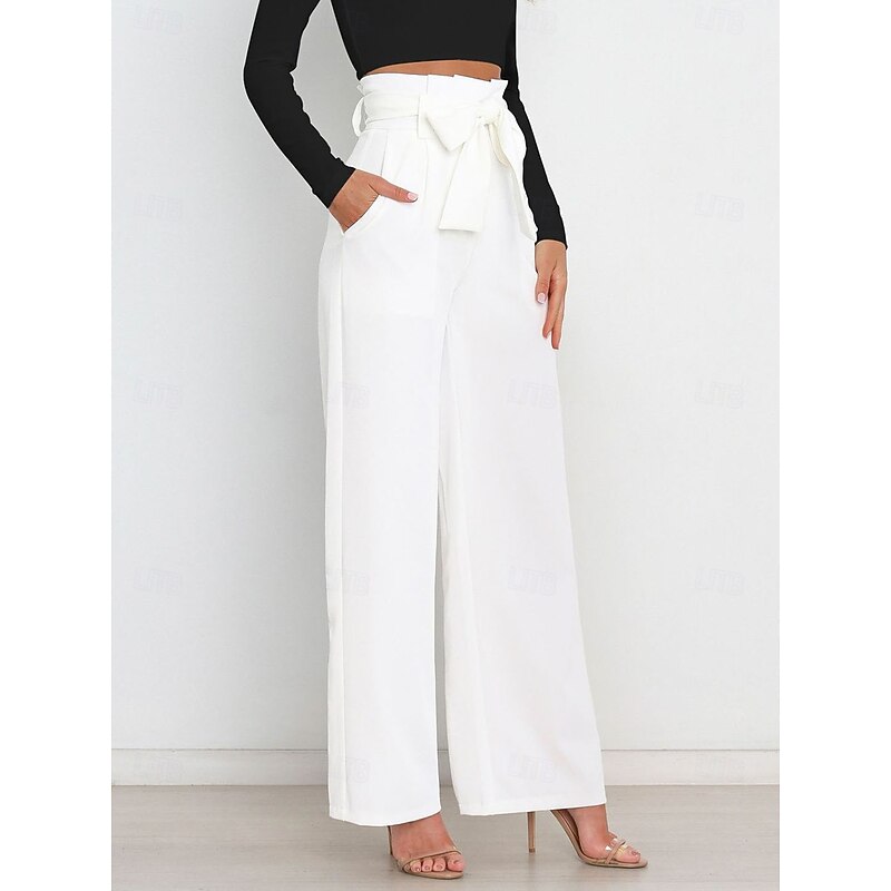Women's Wide Leg Pants Trousers Casual Full Length Natural Plain Wide Leg Comfy Breathability Casual Daily Apricot Black White Pink Spring Fall Loose Fit3