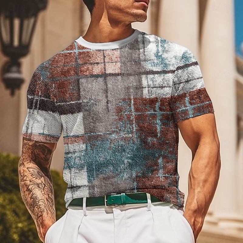 Men's Geometric Line Waffle Shirt Short Sleeve T shirt 3D Print Crew Neck Shirt Fashion Casual Comfortable Street Casual Daily Red Blue Purple Summer Spring All Seasons Clothing Apparel S M L XL XXL4