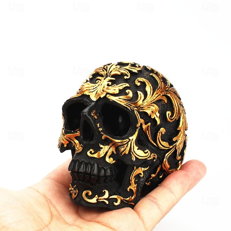 Halloween Statue Creative Small Patterned Skull Ornament Rose Gold Art Decor Unique Home Accent Halloween Party Decoration Gothic Stylish Resin Craft Display2