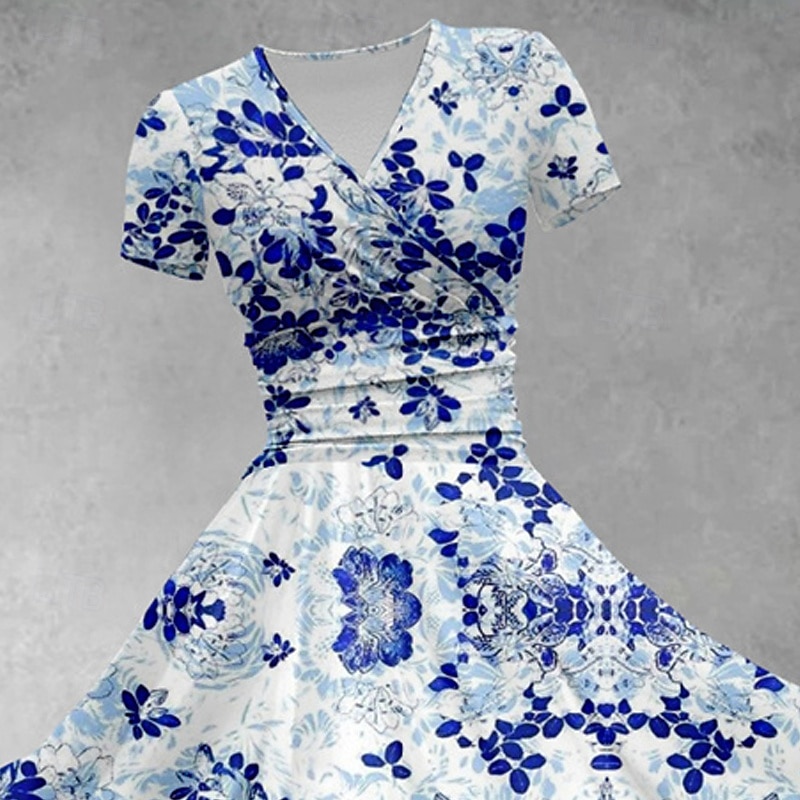 Women's Mini Dress Casual Dress Summer Dress Fashion Modern Daily Beach Weekend Regular Fit Flower Short Sleeve V Neck Blue Spring Fall2