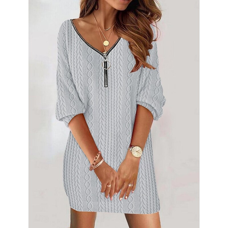 Women's Mini Dress Casual Dress Winter Dress Fashion Modern Daily Beach Weekend Regular Fit Plain 3/4 Length Sleeve V Neck White Gray Spring Fall Winter Autumn2