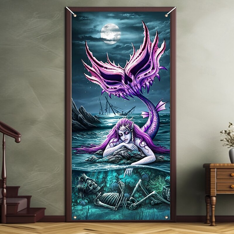 Halloween Door Covers Davy Jones Locker by Sarah Richter Door Tapestry Door Curtain Decoration Backdrop Door Banner for Front Door Farmhouse Holiday Party Indoor Outdoor Decor Supplies