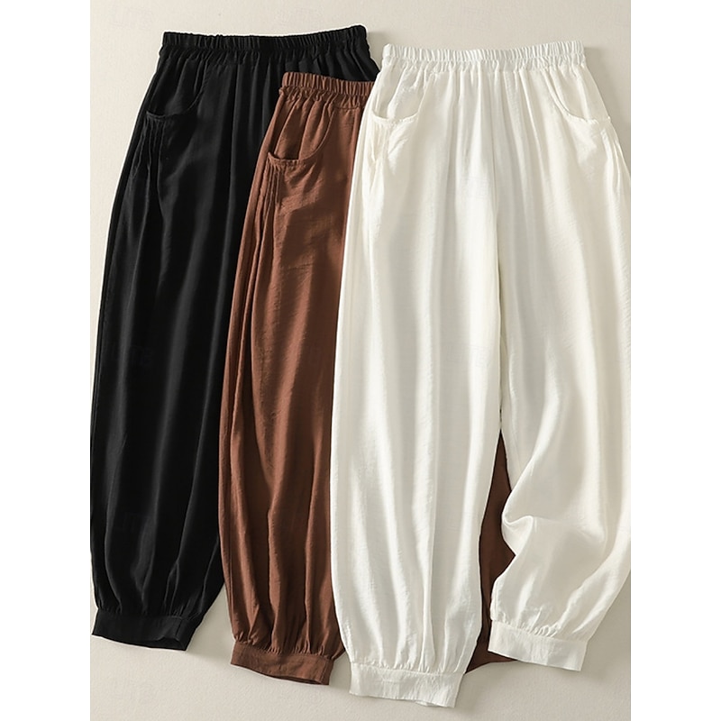 Women's Chinos Harem Pants Vintage Ethnic Style Basic Ankle-Length High Waist Plain Pocket Drawstring Comfort Outdoor Stretchy Vacation Street Daily Black Beige Coffee Summer Spring Regular Fit4