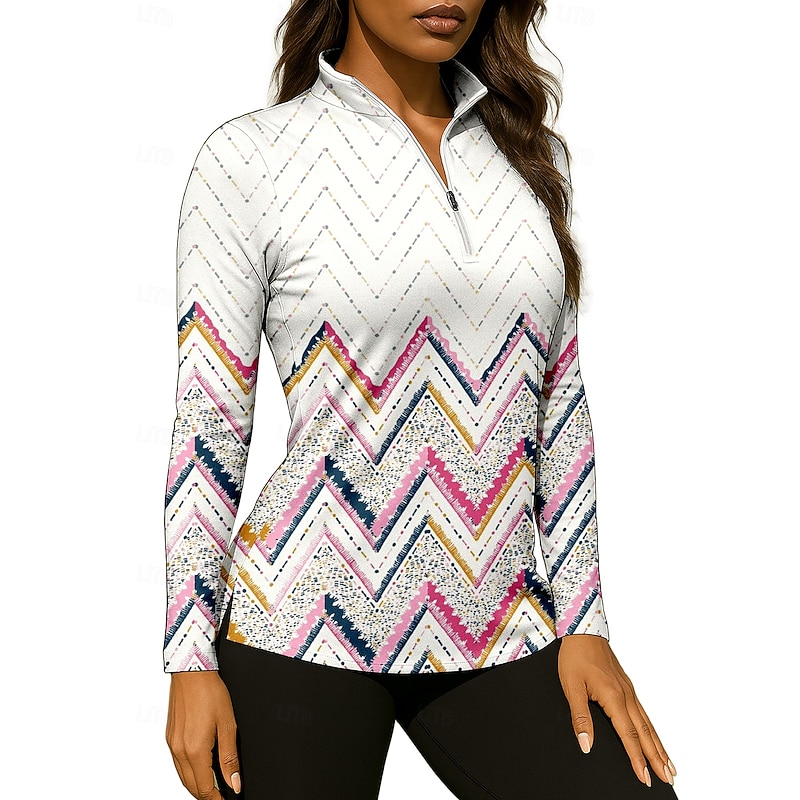 Women's Geometric Shirt Sport Shirt Golf Polo Shirt Tennis Shirt Long Sleeve Zipper Floral UPF50+ UV Resistant High Elasticity Moisture Wicking Breathable Tennis Golf Pickleball Stand Collar Zip
