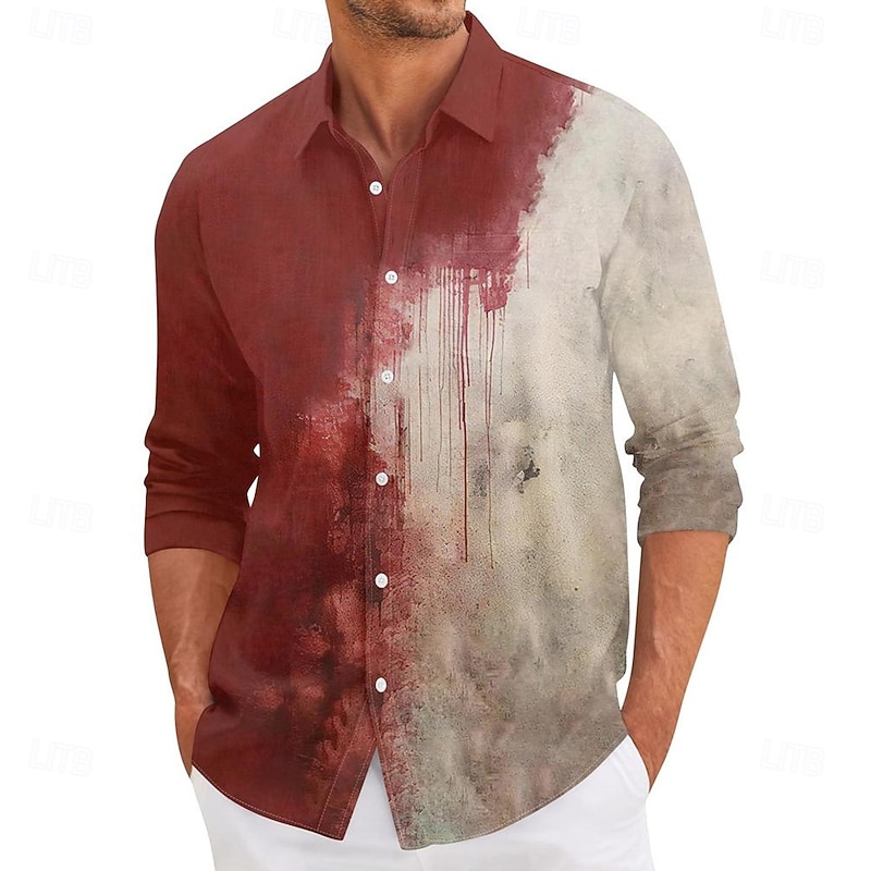Halloween Men's Blood Splatter Blood stains Halloween Costumes Shirt Button Up Shirt Long Sleeve Dark Punk Gothic Style Holiday Streetwear Summer Spring Turndown 3D Print Collared Shirts Red