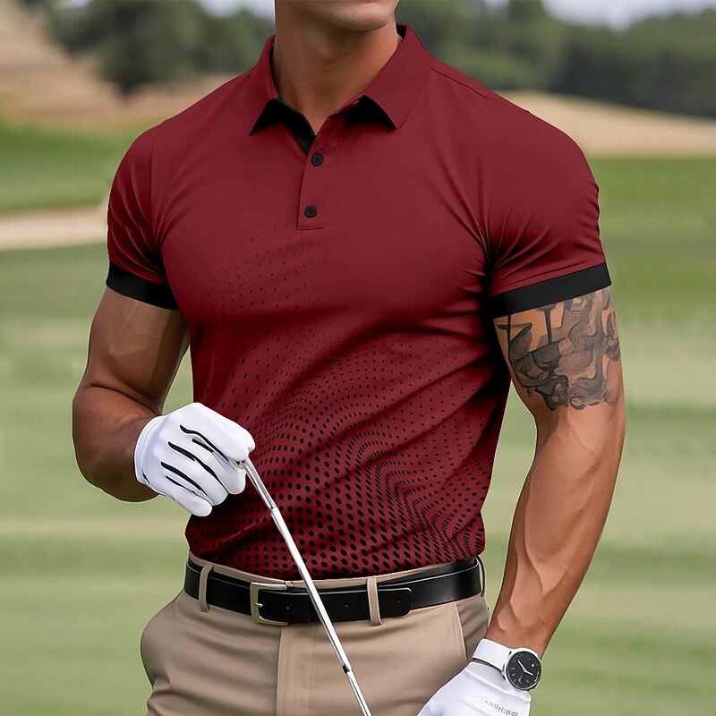 Men's Geometric Golf Polo Sports Polo Shirts Short Sleeve Polo Shirts Collared Shirts Casual Outdoor Athleisure Buttons Summer Yellow Red Navy Blue2