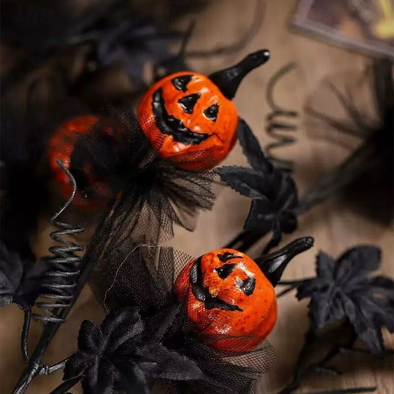 4 Bundles Halloween Pumpkin Artificial Flowers, Unique Mysterious Gothic Style 18.5 Inch Faux Pumpkin Bouquets for Home Decor, Themed Party Decorations, and Table Display4