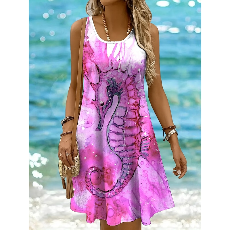 Women's Mini Dress Sundress A Line Dress Off The Shoulder Dress Vacation Casual Holiday Beach Regular Fit Ombre Graphic Animal Sleeveless Crew Neck Yellow Pink Blue Purple Summer4
