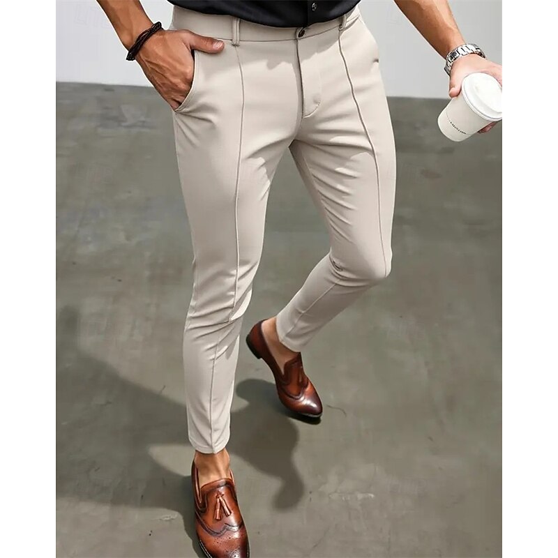 Men's Dress Pants Skinny Trousers Chinos Pocket Buttons Plain Comfort Formal Party Work Fashion Classic Style Black Dark Blue Micro-elastic3