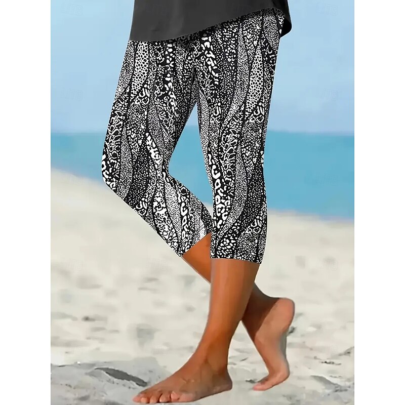 Women's Leggings Vacation Vintage Ethnic Style Capris High Waist Graphic Abstract Comfy Quick Dry Breathability Stretchy Formal Outdoor Vacation Black Summer Spring Skinny