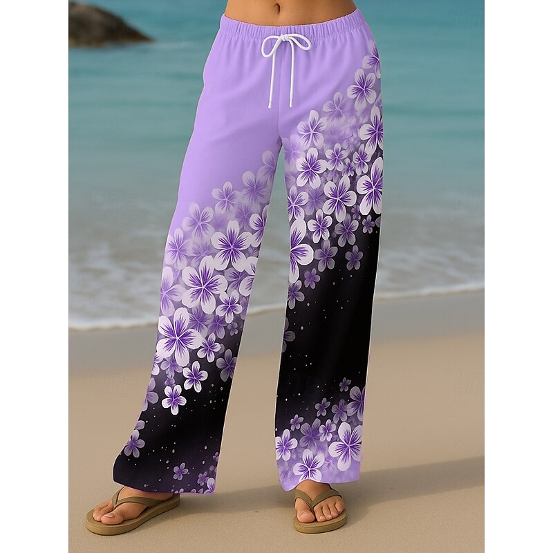 Women's Culottes Wide Leg Vacation Vintage Ethnic Style Full Length High Waist Floral Graphic Quick Dry Breathability Soft Inelastic Formal Outdoor Vacation Yellow Pink Blue Purple Summer Spring3