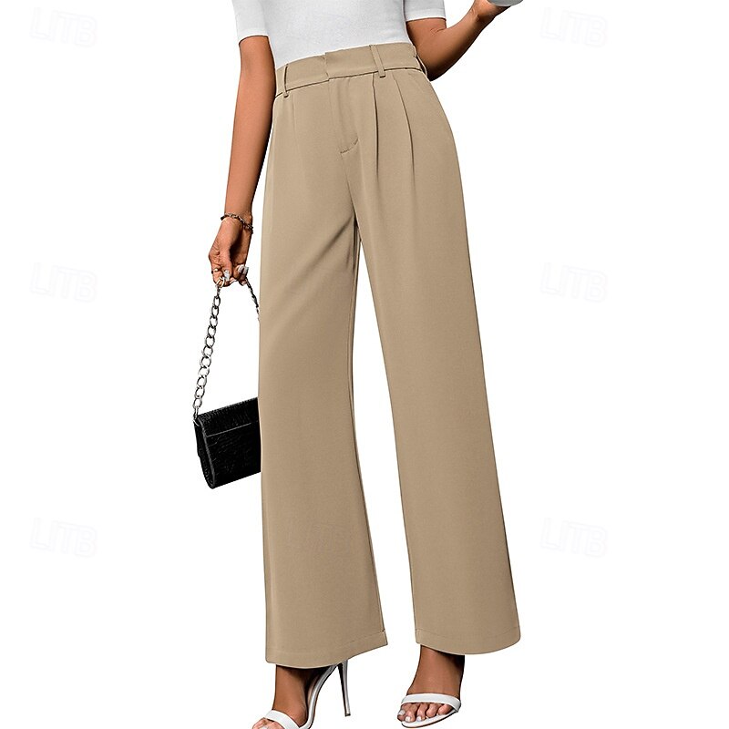 Women's Wide Leg Slacks Streetwear Casual Full Length Natural Plain Elastic Waist Comfortable Outdoor Vacation Holiday Maroon claret Ash Dark-Gray Fall Regular Fit4