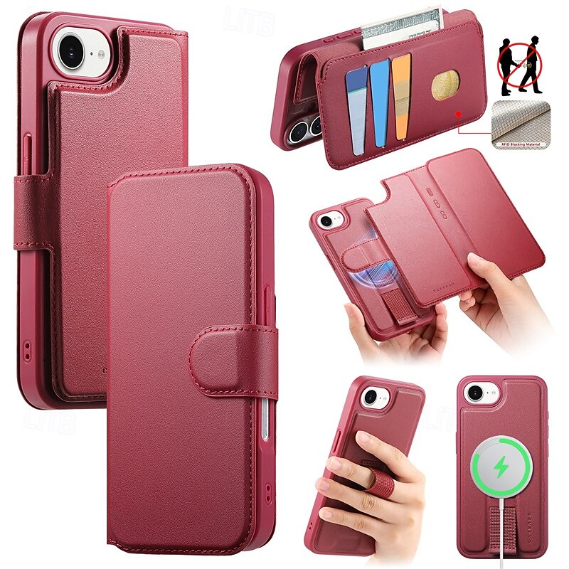 Phone Case For iPhone 16 15 14 Pro Max Plus 16e 13 Pro Max Magnetic Adsorption Wallet Case Flip Cover with Stand Holder Detachable Support Wireless Charging Retro PC PU Leather4