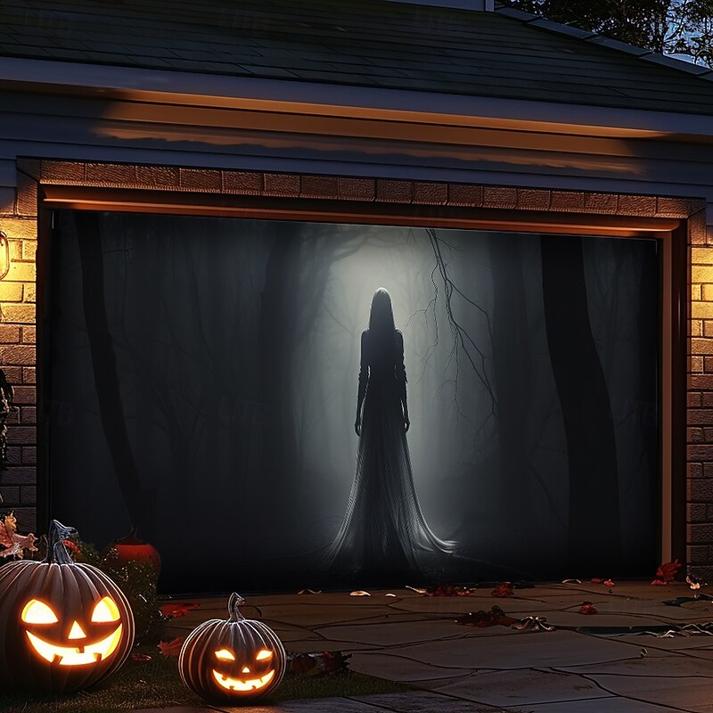 Halloween Outdoor Garage Door Cover Ghost Bride Skeletons Banner Large Tapestry Backdrop Decoration for Holiday Outdoor Garage Door Home Wall Decorations4