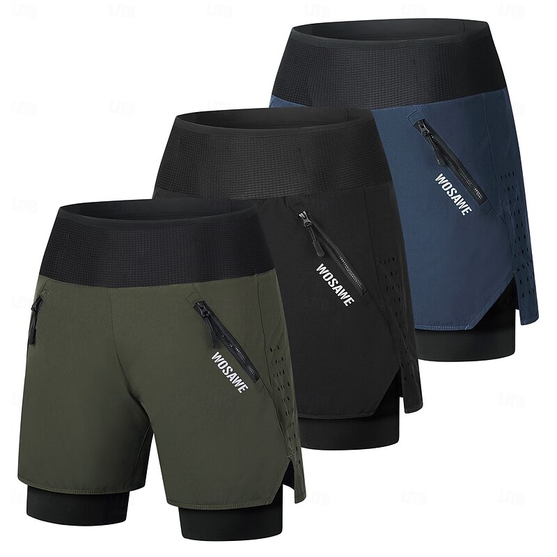 WOSAWE Summer Cycling Shorts Speed Mountain Underpants One Piece Running Hiking Shorts Multi-Pocket Breathable Fake Two Piece Five Pants BD116