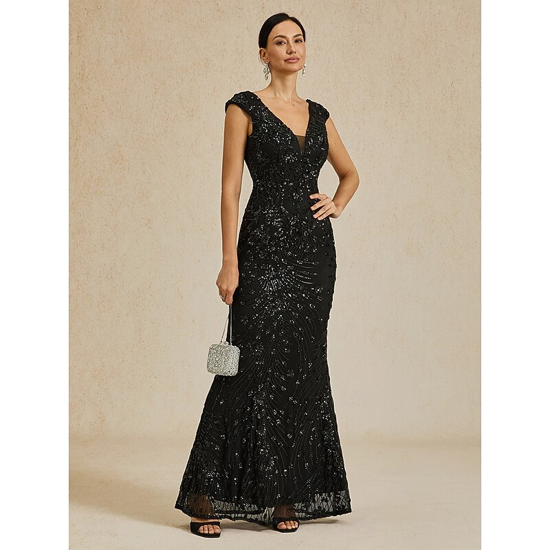 Women's Maxi Dress Trumpet Mermaid Dress Elegant Party Formal Party Evening Party Regular Fit Solid Color Sleeveless V Neck Black Spring Fall Winter