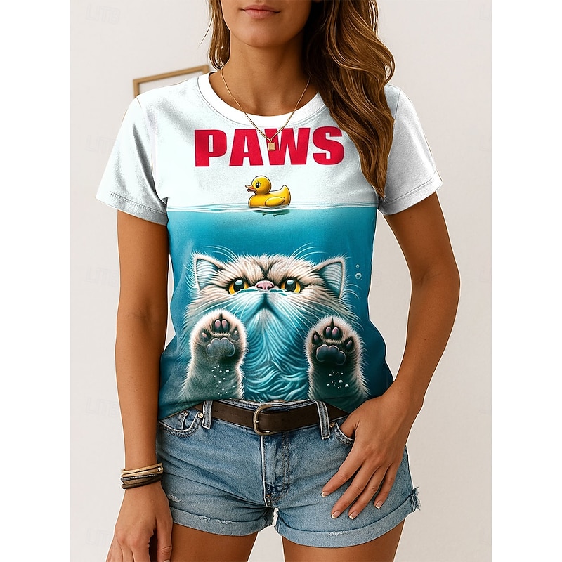 Women's T Shirt Graphic Animal Cat Vintage Stylish Classic Short Sleeve Crew Neck Regular Tops Daily Weekend Print Red Blue Purple Green Summer Spring3