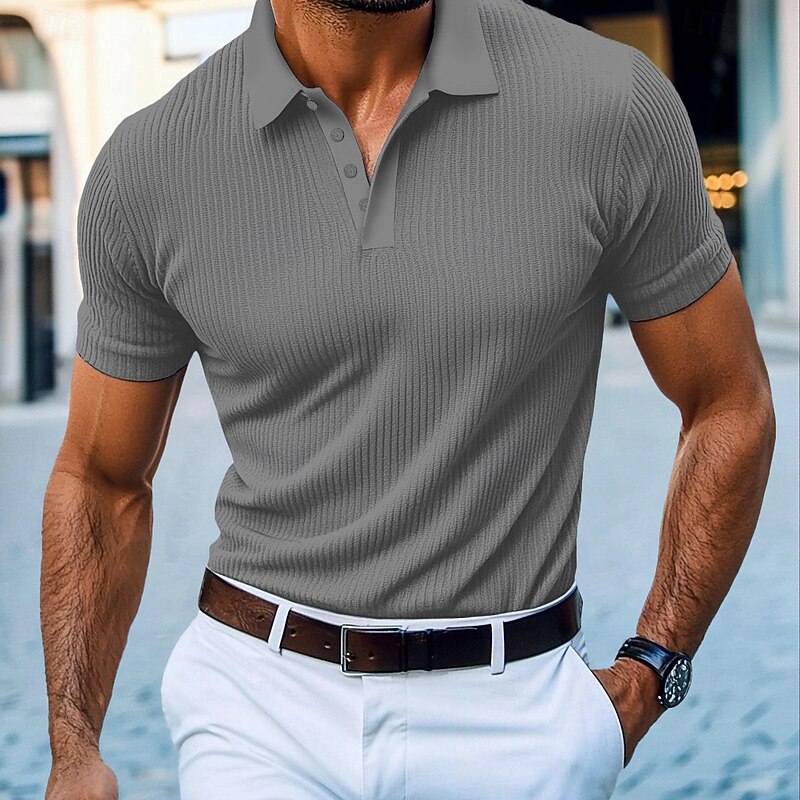 Men's Button Up Polos Casual Button Classic Short Sleeve Basic Solid Color Buttons Summer Black White Burgundy Navy Blue Green Khaki Button Up Polos