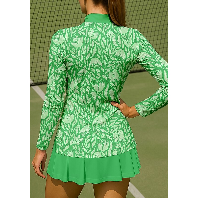Women's Floral Trees / Leaves Tops Sport Shirt Golf Polo Shirt Tennis Shirt Long Sleeve Zipper Floral UPF50+ UV Resistant High Elasticity Moisture Wicking Breathable Volleyball Tennis Golf Stand2