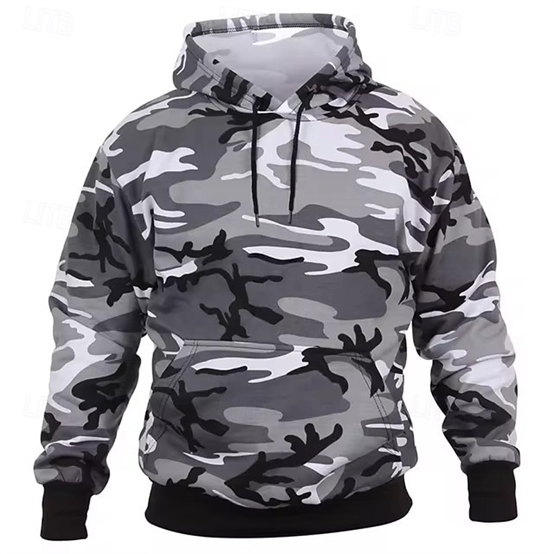 Men's Hoodie Red Purple Orange Green Khaki Hooded Camouflage Pocket Sports & Outdoor Daily Holiday Polyester Streetwear Basic Casual Fall Winter Clothing Apparel Hoodies Sweatshirts