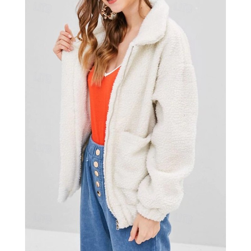 Women's Zip Up Sweatshirts Plain Casual Long Sleeve Turtleneck Regular Tops Street Holiday Going out Zipper Pocket Black White Red Khaki Fall Winter4