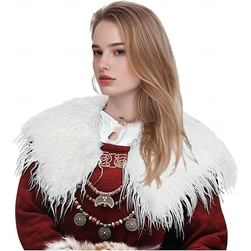 Retro Vintage Medieval Renaissance Cape Shawls Faux Fur Costume Warrior Viking Fancy Dress Women's Viking Halloween Carnival Performance Party LARP Adults Shawl All Seasons4