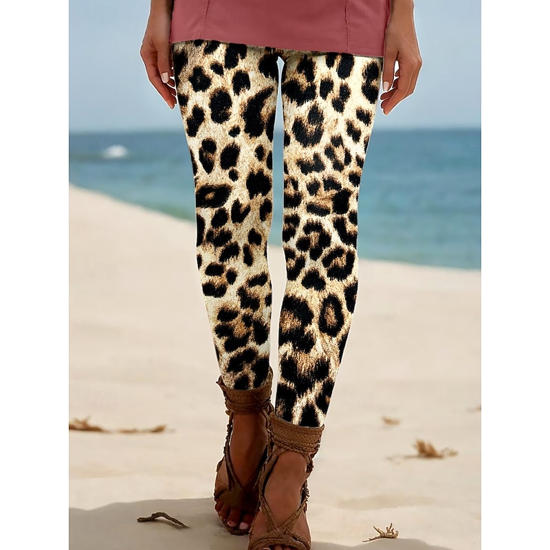 Women's Leggings Vacation Vintage Ethnic Style Ankle-Length High Waist Graphic Leopard 3D Print Breathability Soft Comfortable Stretchy Outdoor Home Causal Yellow-Brown Robin's Egg Blue Dusty Rose