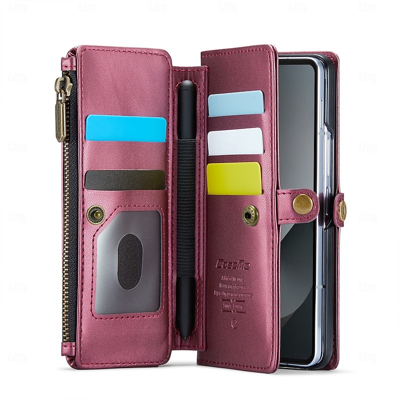 Phone Case For Samsung Galaxy Z Fold 7 Wallet Case Zipper Full Body Protective with Lanyard TPU PU Leather3