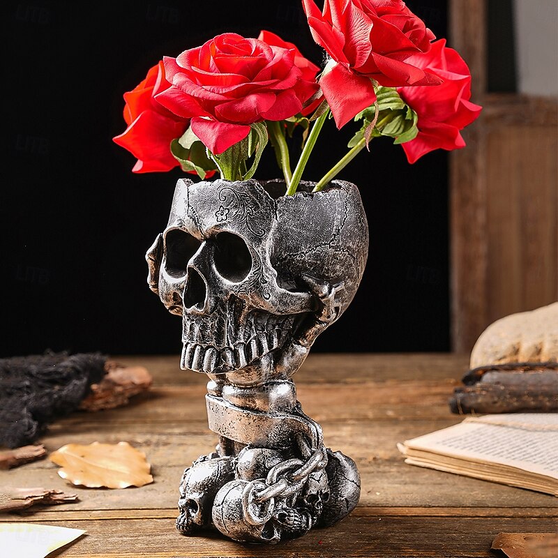 Halloween Skeleton Planter Resin Statue Decor, Hand Holding Skull Head Flower Pot, Vintage Gothic Garden Decoration for Halloween Yard, Patio, Haunted House, Holiday Atmosphere4