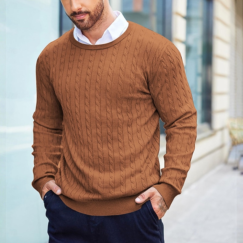 Men's Pullover Sweater Jumper Knit Sweater Ribbed Cable Knit Regular Tops Knitted Plain Turtleneck Fashion Casual Vacation Daily Wear Clothing Apparel Fall Winter Black White M L XL