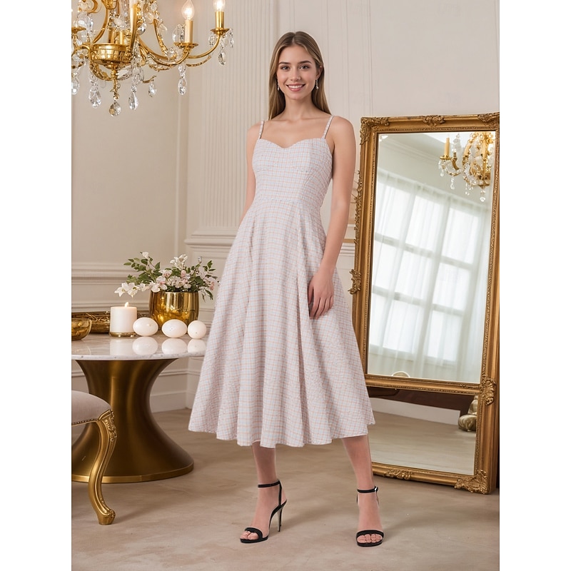 Retro Vintage 1950s Rockabilly Midi Flapper Dress Swing Dress Spaghetti Strap Fit and Flare with Pockets Plaid Fancy Dress Women's Masquerade Vacation Casual Retro Theme Party Adults Dress Spring